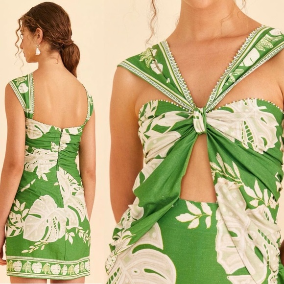 FARM Rio Dresses & Skirts - FARM RIO Green and White Tropical Dress
